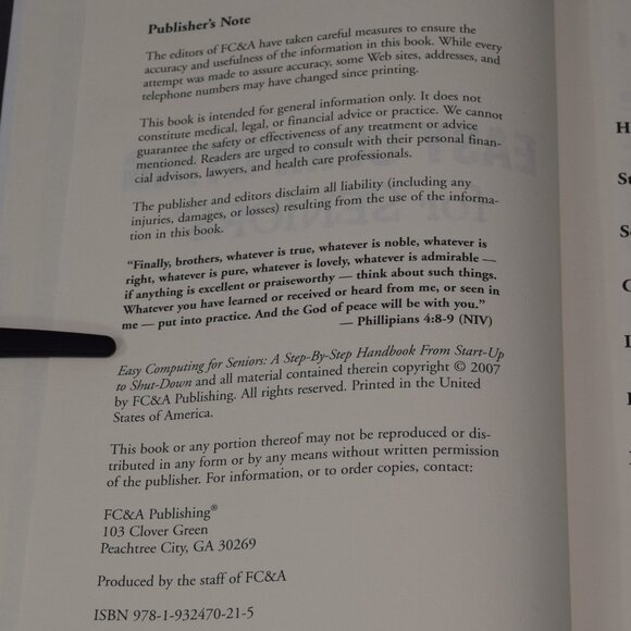 Easy Computing for Seniors Handbook From Startup to Shut Down Excellent 2007 - Picture 6 of 16